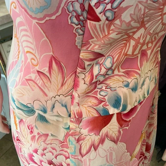 Kay Unger 100% Silk vintage midi maxi dress pink lined halter ruffles XS S - Picture 7 of 16